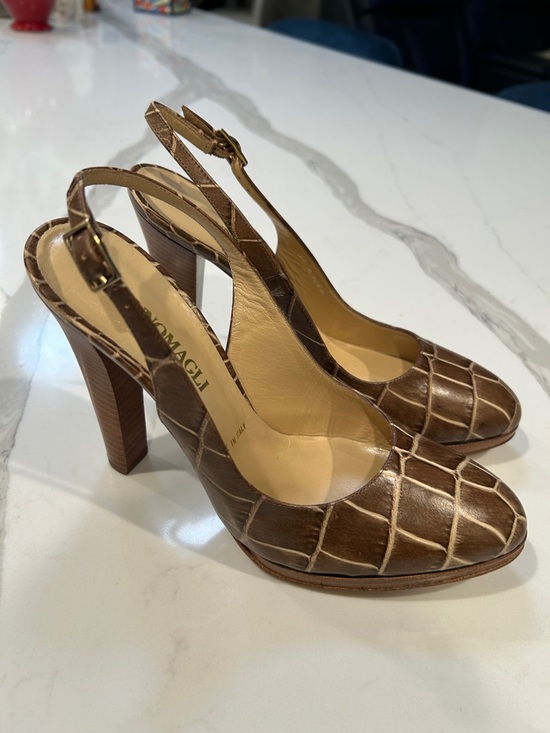 Bruno Magli Shoes - Bruno Magli Brown Croc-Embossed Slingback Pumps